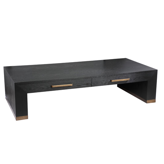 Tiess Zwarte Houten Fineer Salontafel met 2 Laden 40x165x80 cm
