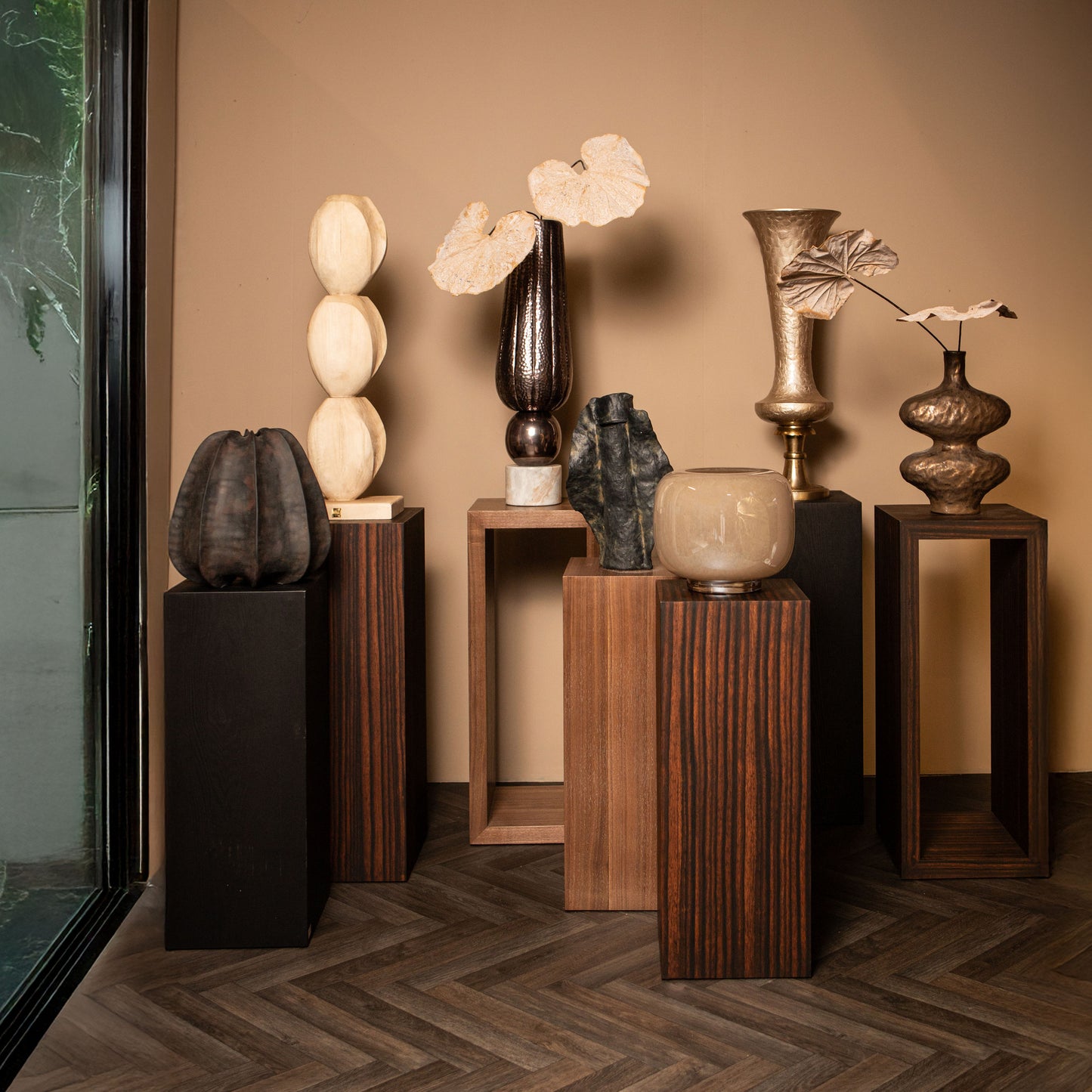 Tiess Natural Wooden Veneer Pedestal Open