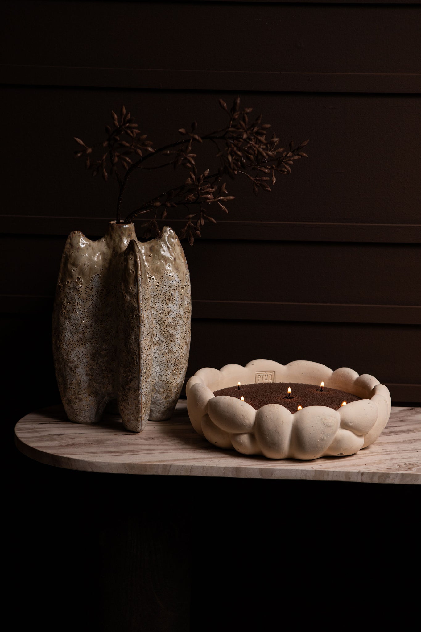 Mikay White Cement Round Smooth Rock Bowl L