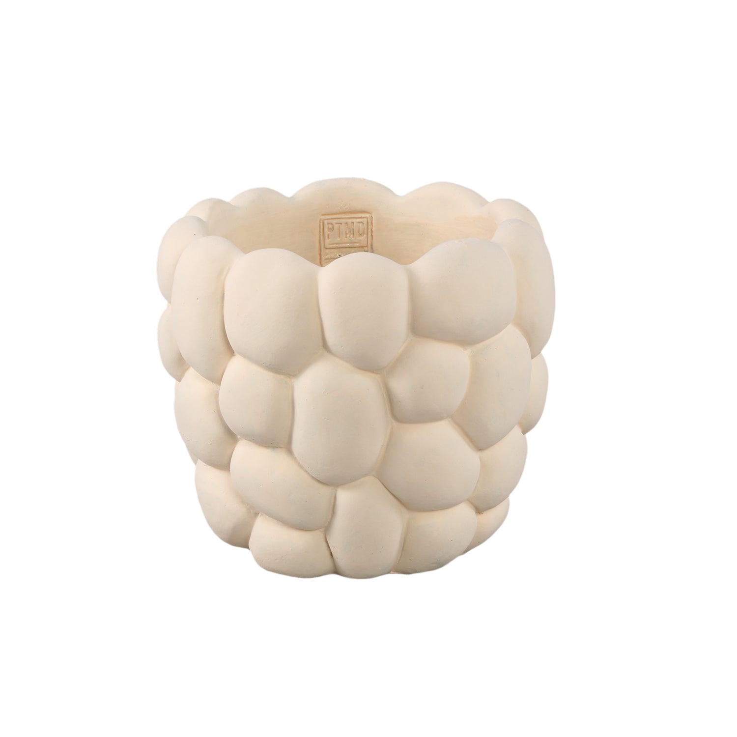 Mikay Witte Cement Ronde Pot met Rotspatroon Set van 4 Stuks L - 4 Sets 19x22x22 cm
