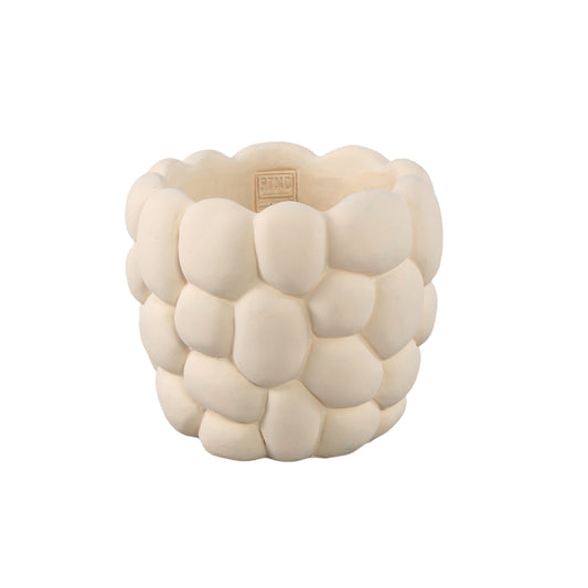 Mikay Witte Cement Ronde Pot met Rotspatroon Set van 4 Stuks L - 4 Sets 19x22x22 cm