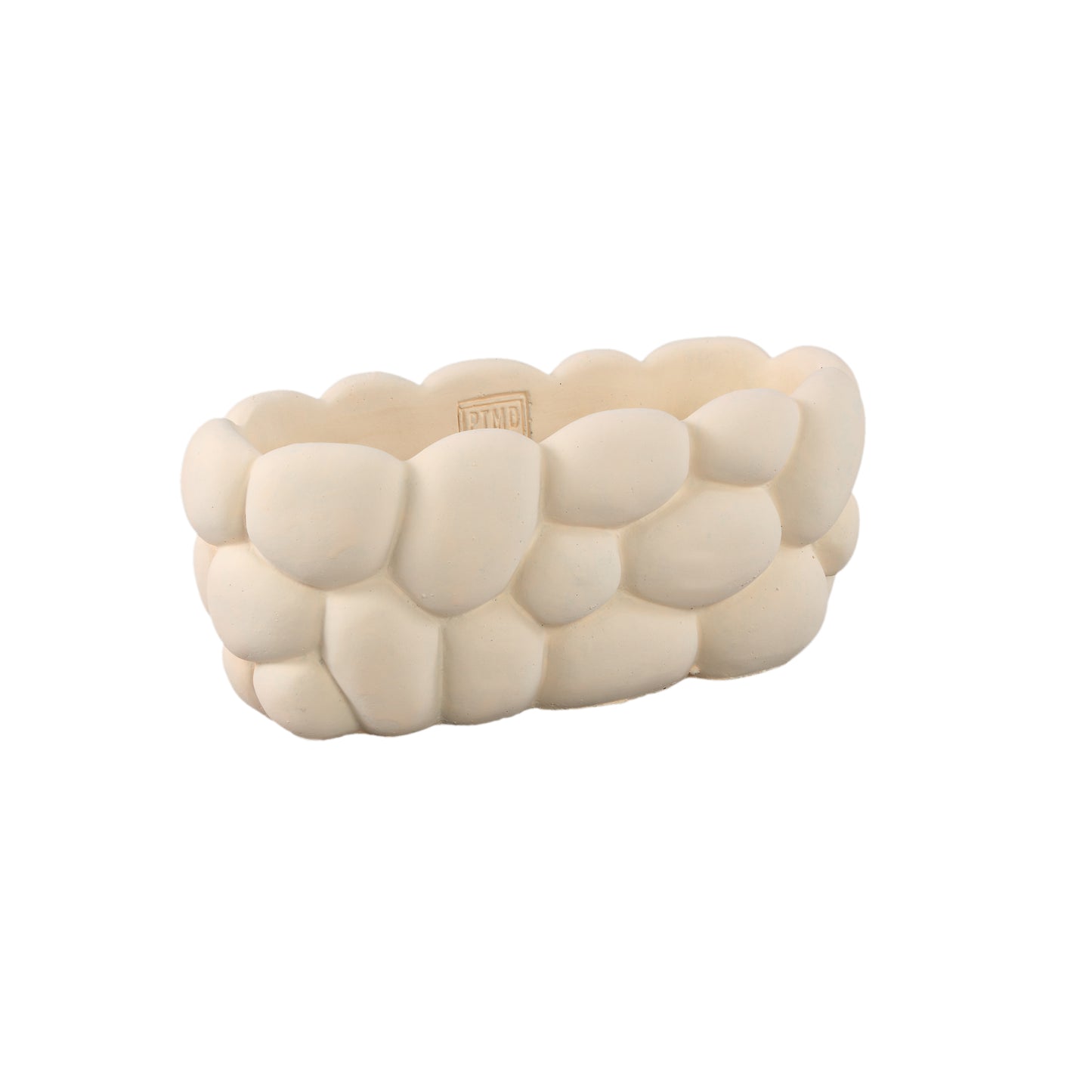 Mikay Witte Cement Ovale Pot met Gladde Rotspatroon M - Set van 8 Stuks - 8 Sets 13x30x13 cm