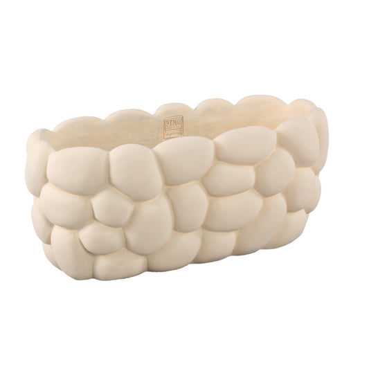 Mikay Witte Cement Pot Ovaal Set van 2 Stuks met Natuursteenpatroon - 2 Sets 20x45x20 cm
