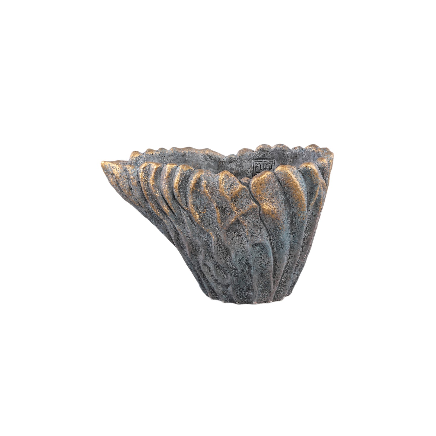 Vakas Grijze Cement Ovale Golvende Vaas Met Gouden Rand Set van 6 Stuks - 6 Sets 19x30x15 cm