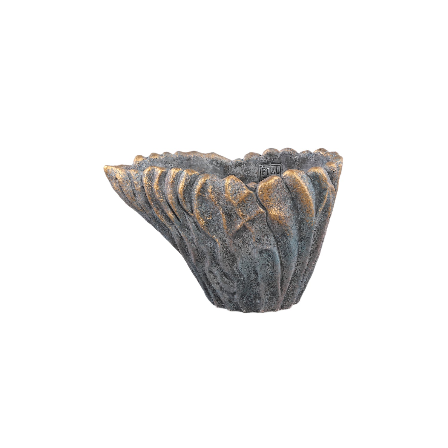 Vakas Grijze Cement Ovale Golvende Vaas Met Gouden Rand Set van 6 Stuks - 6 Sets 19x30x15 cm