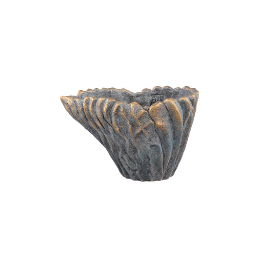 Vakas Grijze Cement Ovale Golvende Vaas Met Gouden Rand Set van 6 Stuks - 6 Sets 19x30x15 cm