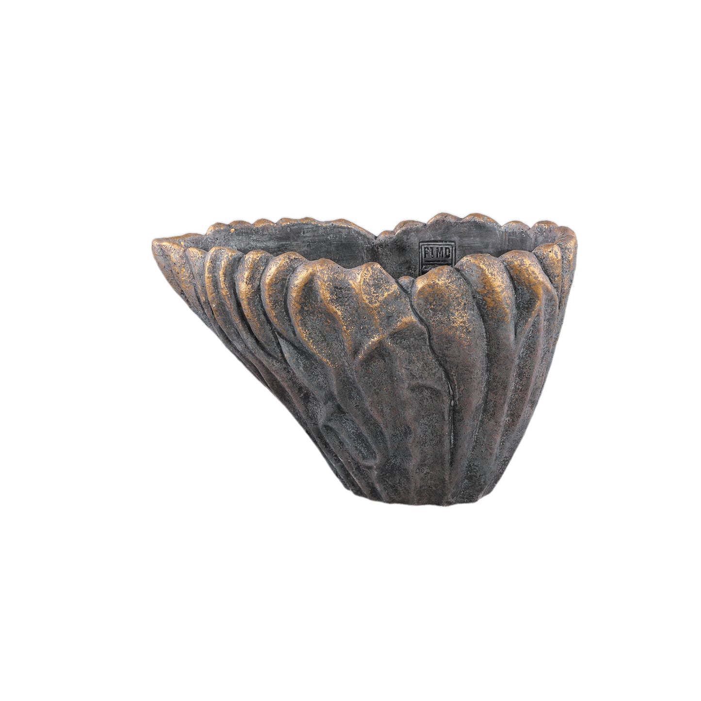 Vakas Grijs Cement Ovale Golvende Vaas met Gouden Rand M – Set van 4 - 4 Sets 22x35x18 cm