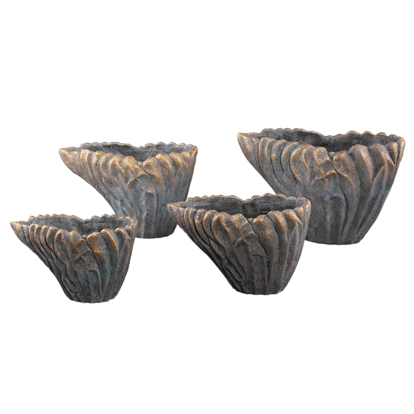 Vakas Grey Cement Oval Wavy Vase W Gold Border XL
