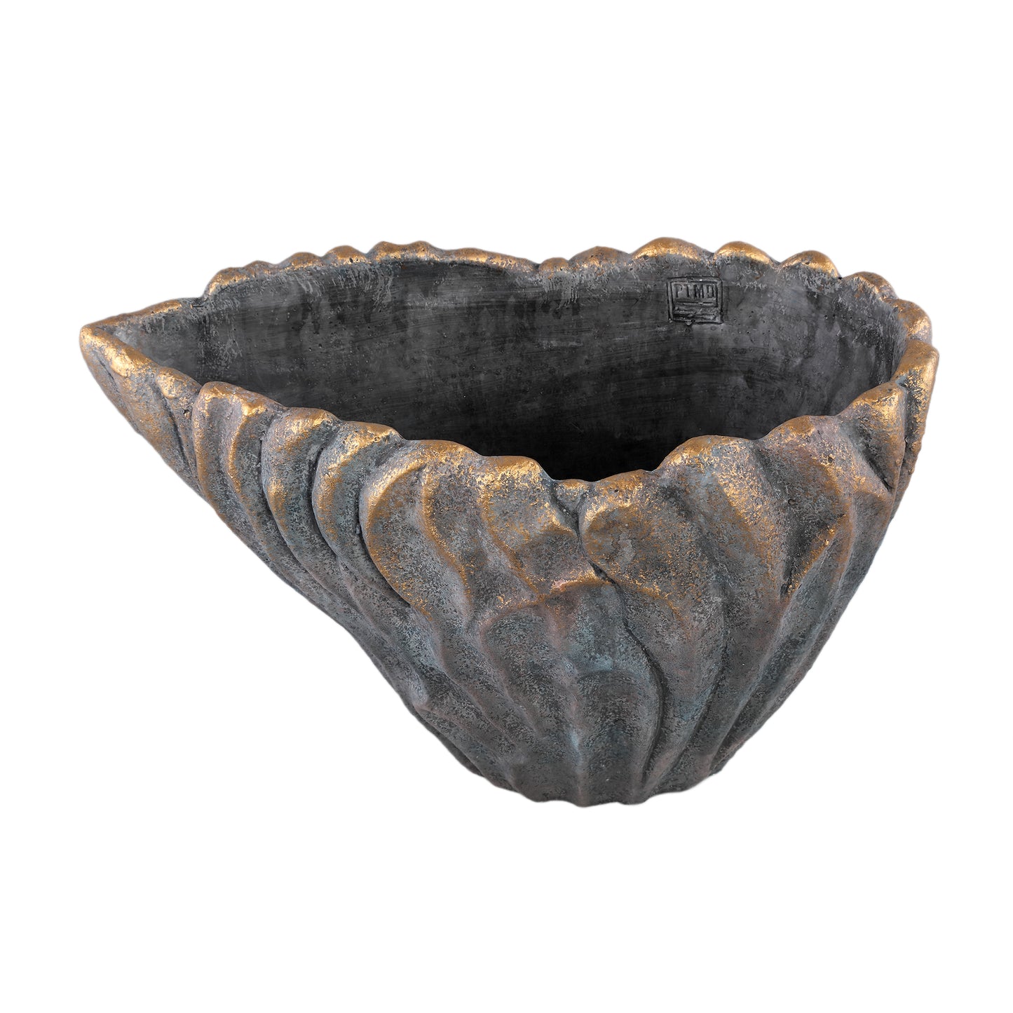 Vakas Grey Cement Oval Wavy Vase W Gold Border XL
