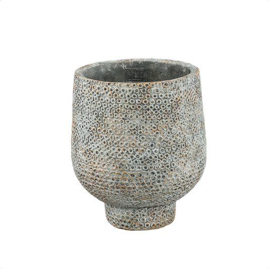 Laim Grey Cement Round Pot Dots Pattern On Base L