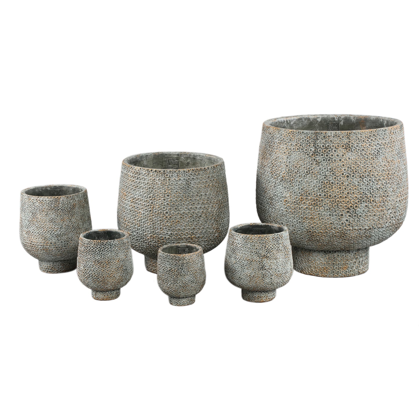 Laim Grey Cement Round Pot Dots Pattern On Base L