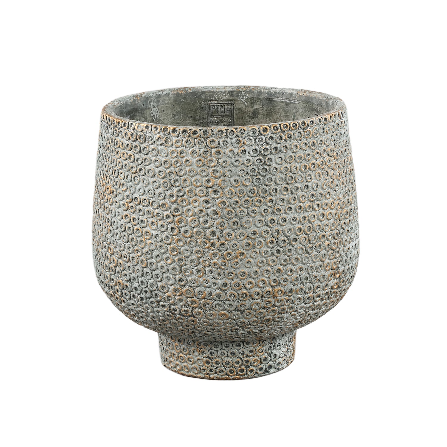 Laim Grijze Cement Ronde Pot Met Stippenpatroon XL 30x30x30 cm