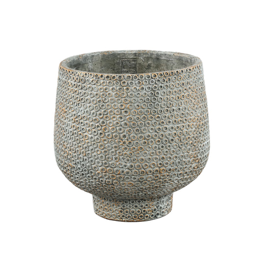 Laim Grijze Cement Ronde Pot Met Stippenpatroon XL 30x30x30 cm