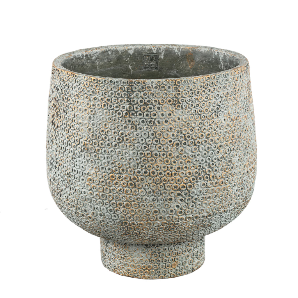 Laim Grijze Cement Ronde Pot Met Stippenpatroon Bodem XXL 40x40x40 cm