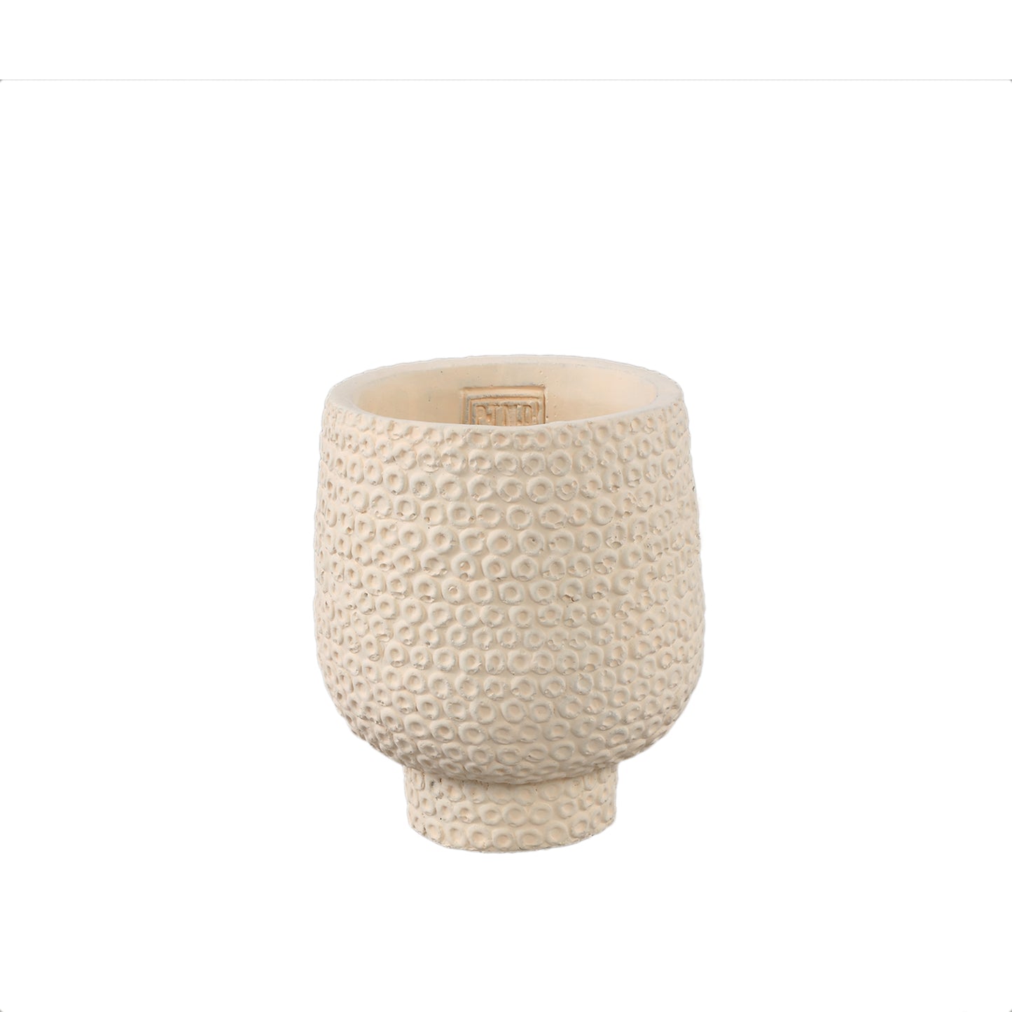 Laim Crème Cement Ronde Pot met Stippenpatroon op Voet - Set van 12 - 12 Sets 14x12x12 cm