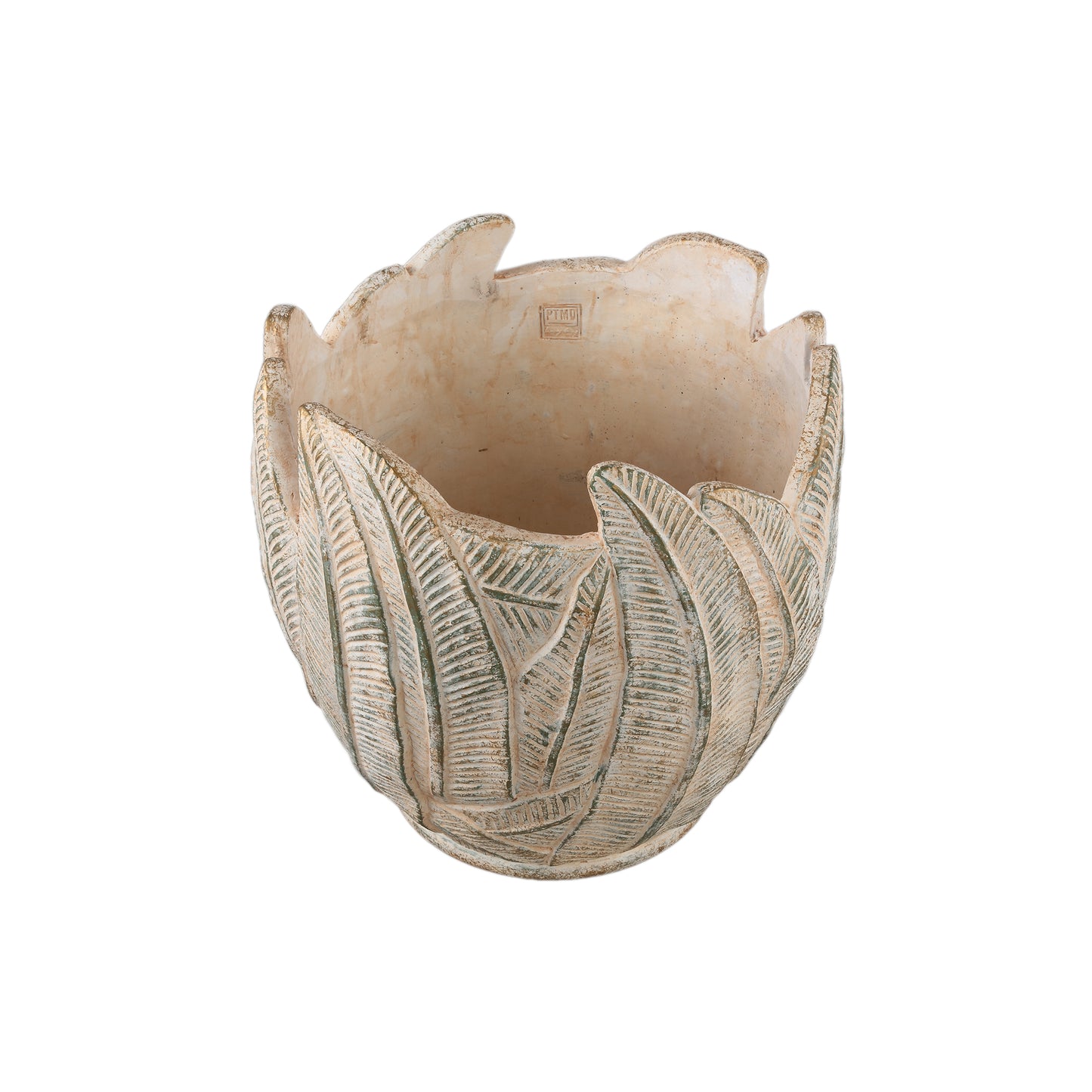 Noami Cream Cement Round Pot W Leaves Pattern XXL