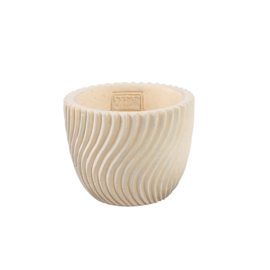 Lianna Crème Cement Pot Rond Met Lijnpatroon S - Set van 12 9.5x12x12 cm