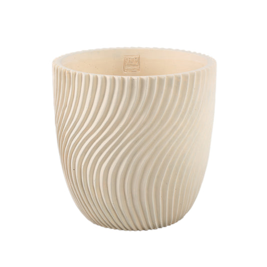 Lianna Crème Cement Ronde Pot met Lijnpatroon XL 30x30x30 cm