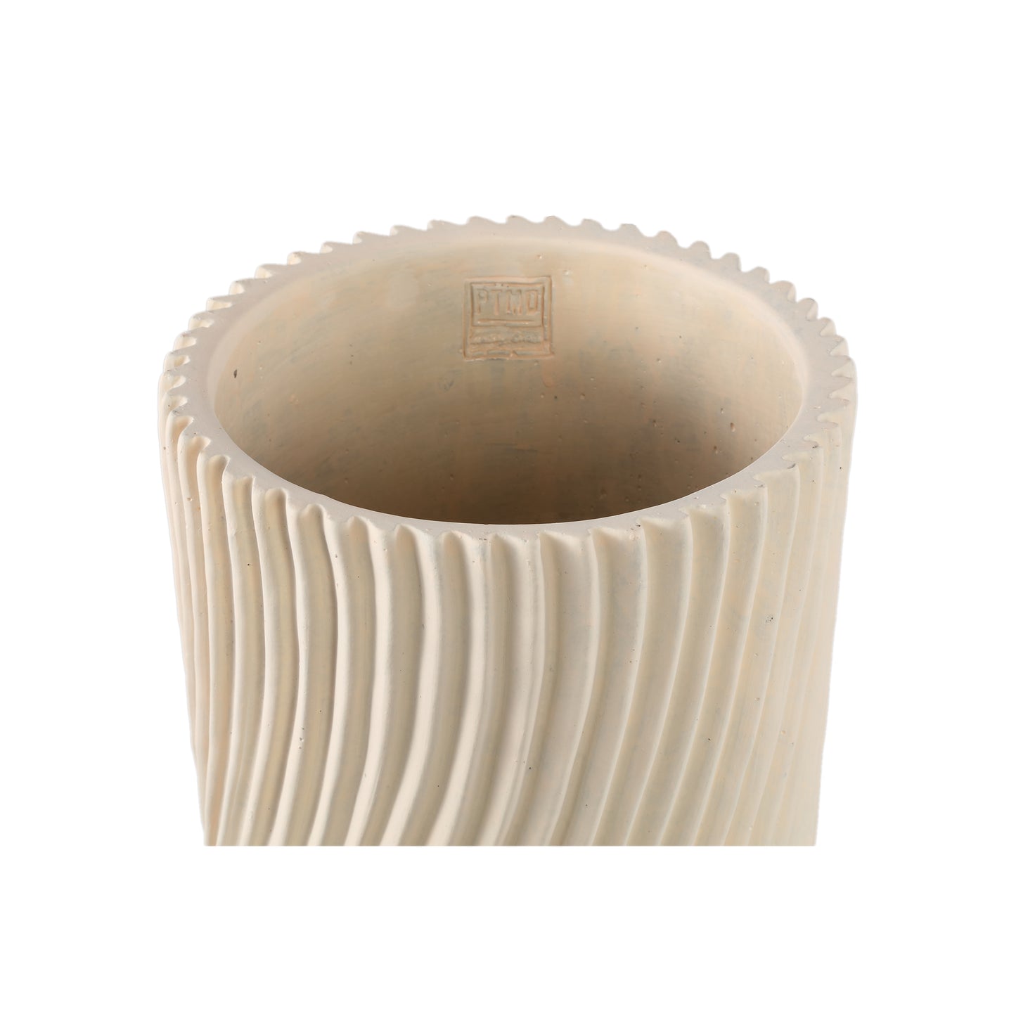 Lianna Cream Cement Round Vase Line Pattern M