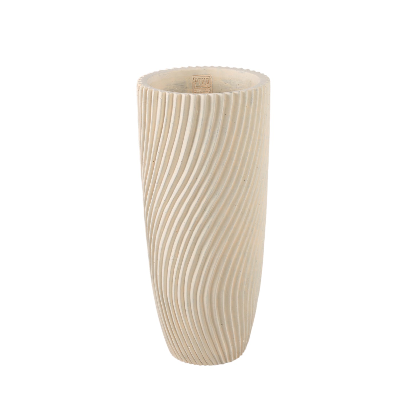Lianna Crème Cement Ronde Vaas Lijnpatroon M 45x20x20 cm