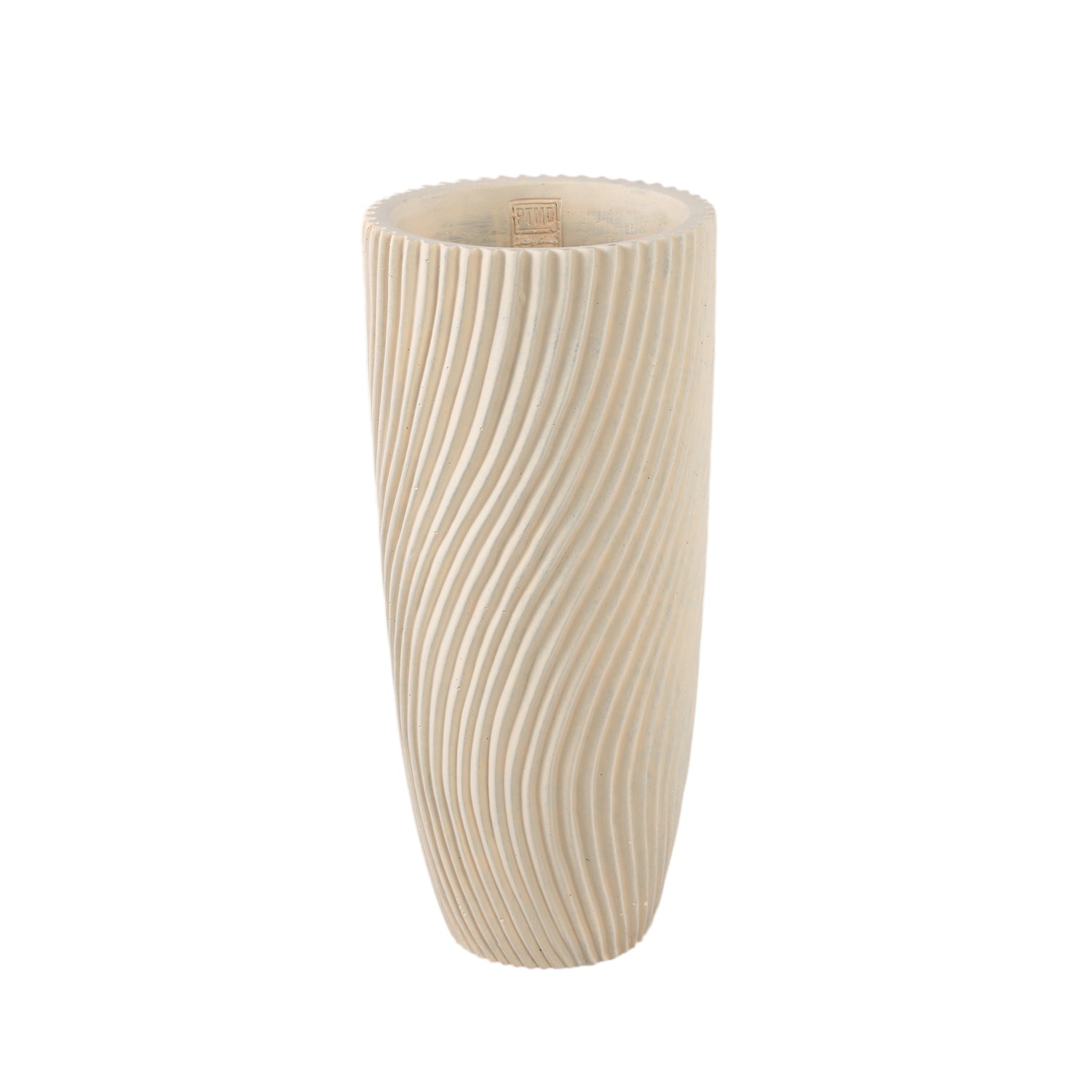 Lianna Crème Cement Ronde Vaas Lijnpatroon M 45x20x20 cm