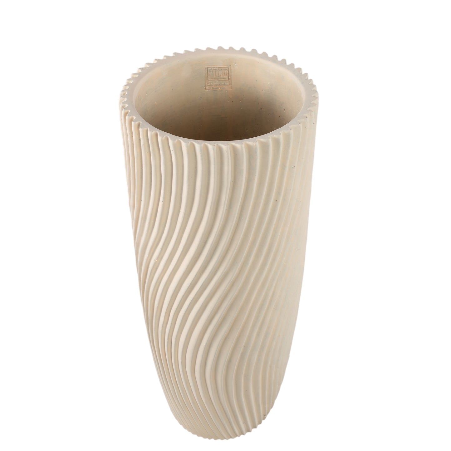 Lianna Cream Cement Round Vase Line Pattern L