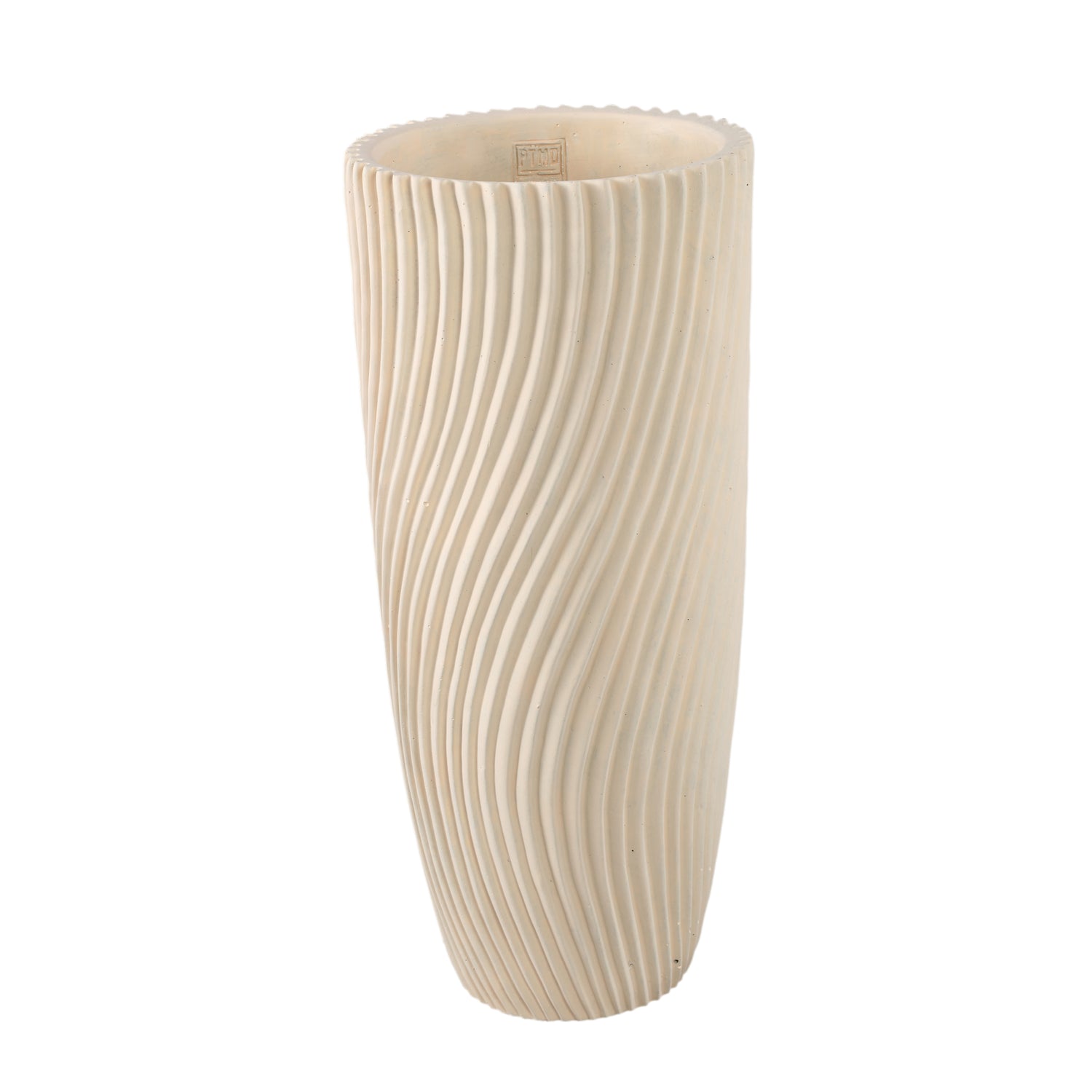 Lianna Crème Cement Ronde Vaas Met Lijnpatroon L 50x22x22 cm