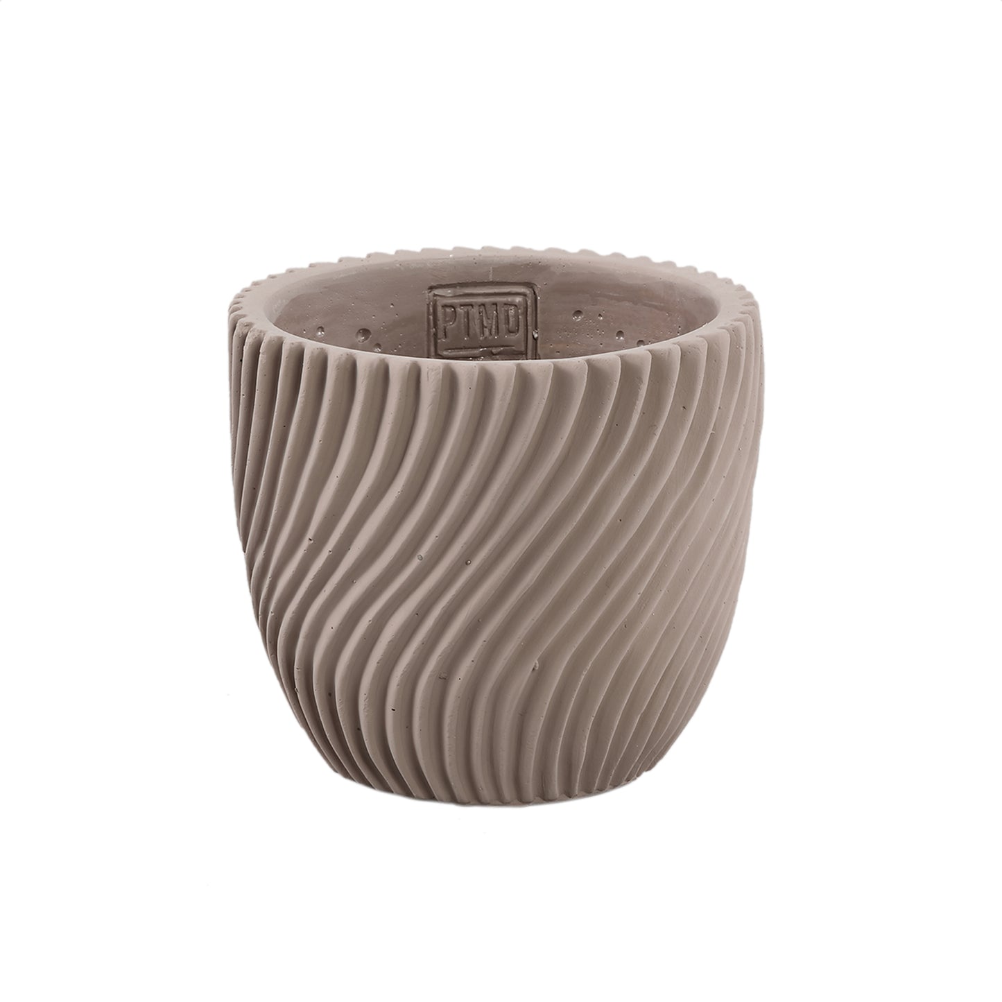 Lianna Beige Cementpot Rond Met Lijnpatroon M - Set van 12 13x15x15 cm