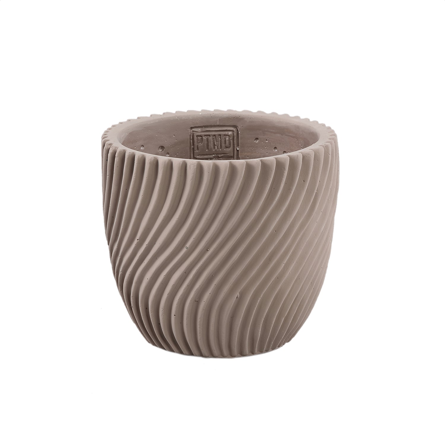 Lianna Beige Cementpot Rond Met Lijnpatroon M - Set van 12 13x15x15 cm