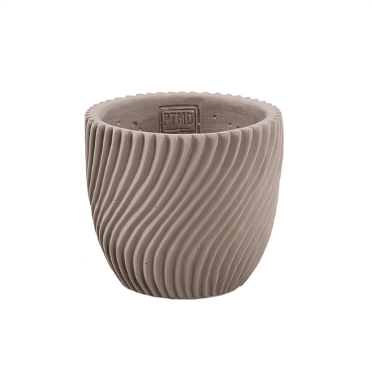 Lianna Beige Cementpot Rond Met Lijnpatroon M - Set van 12 13x15x15 cm