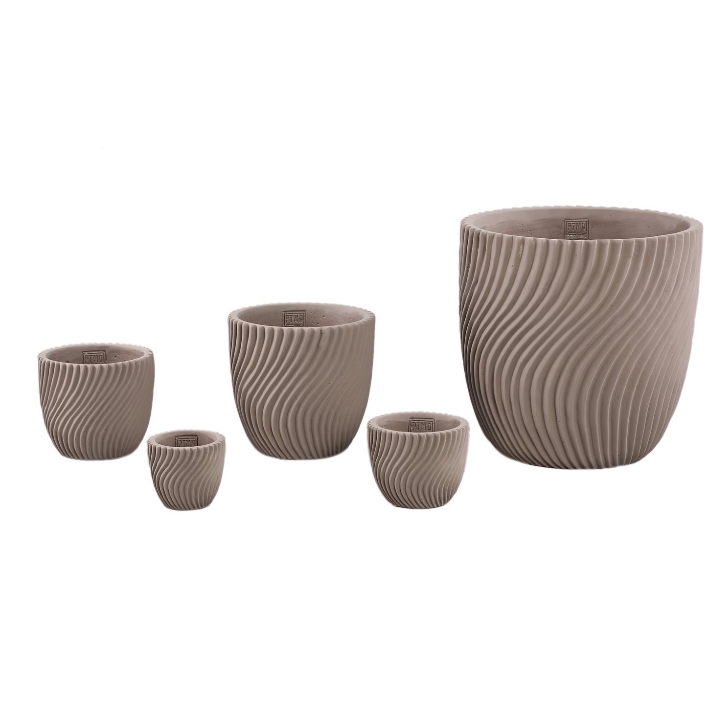 Lianna Beige Cement Round Pot Line Pattern XL