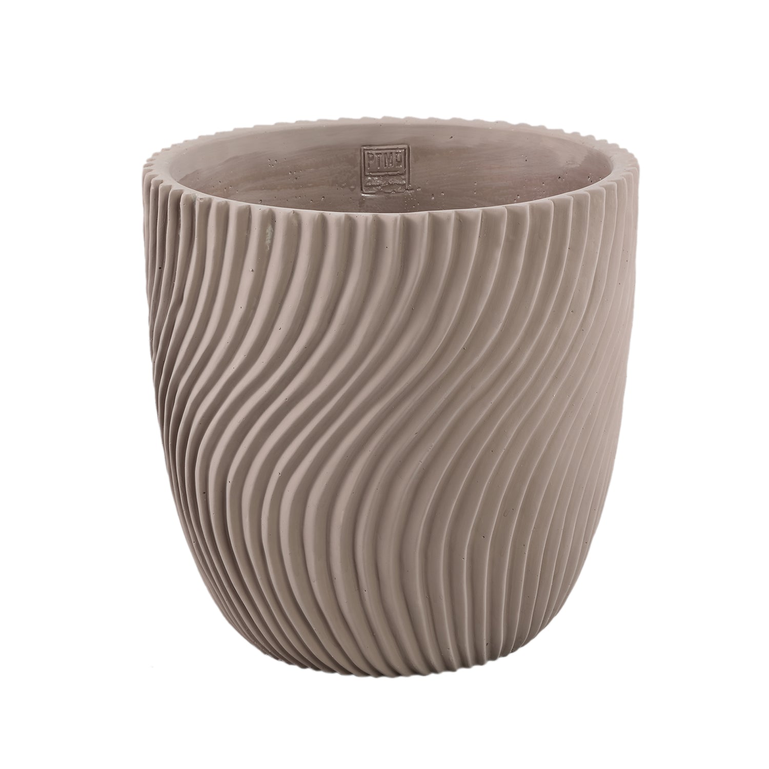 Lianna Beige Cementpot Rond Met Lijnpatroon XL 30x30x30 cm