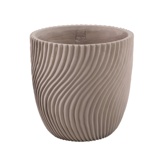 Lianna Beige Cementpot Rond Met Lijnpatroon XL 30x30x30 cm