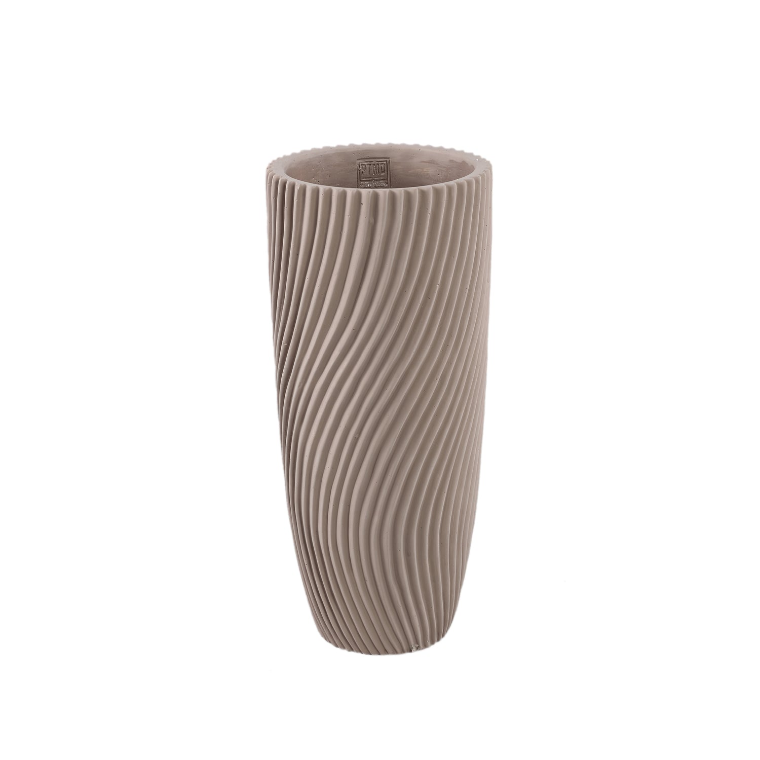 Lianna Beige Cementkeramische Ronde Vaas Met Lijnpatroon M 45x20x20 cm