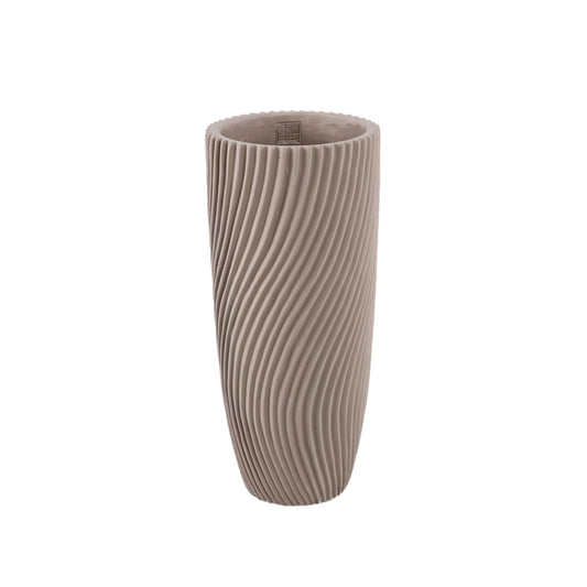 Lianna Beige Cementkeramische Ronde Vaas Met Lijnpatroon M 45x20x20 cm