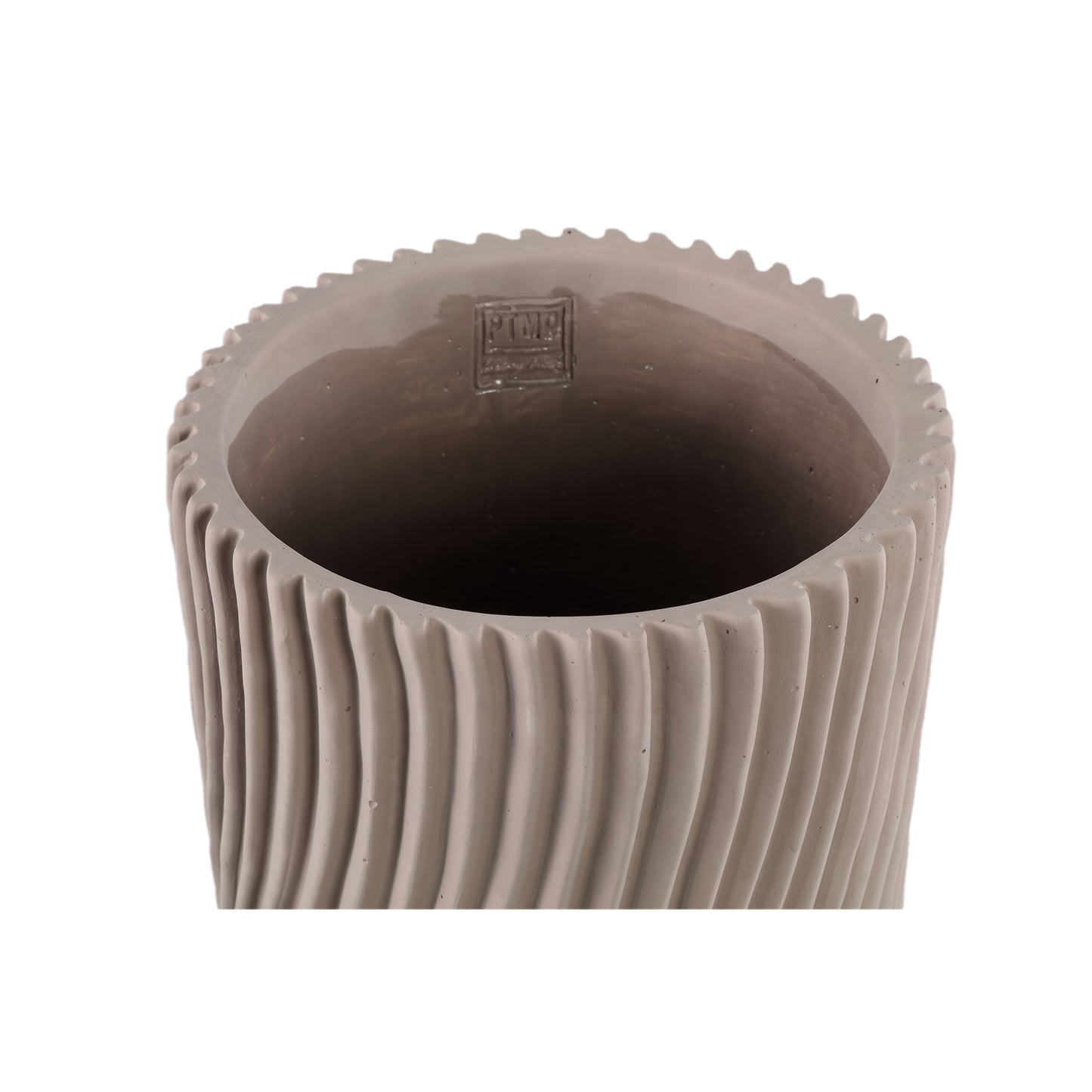 Lianna Beige Cement Round Vase Line Pattern L