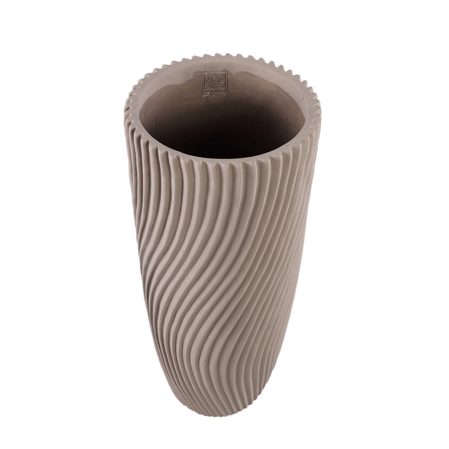Lianna Beige Cement Round Vase Line Pattern L