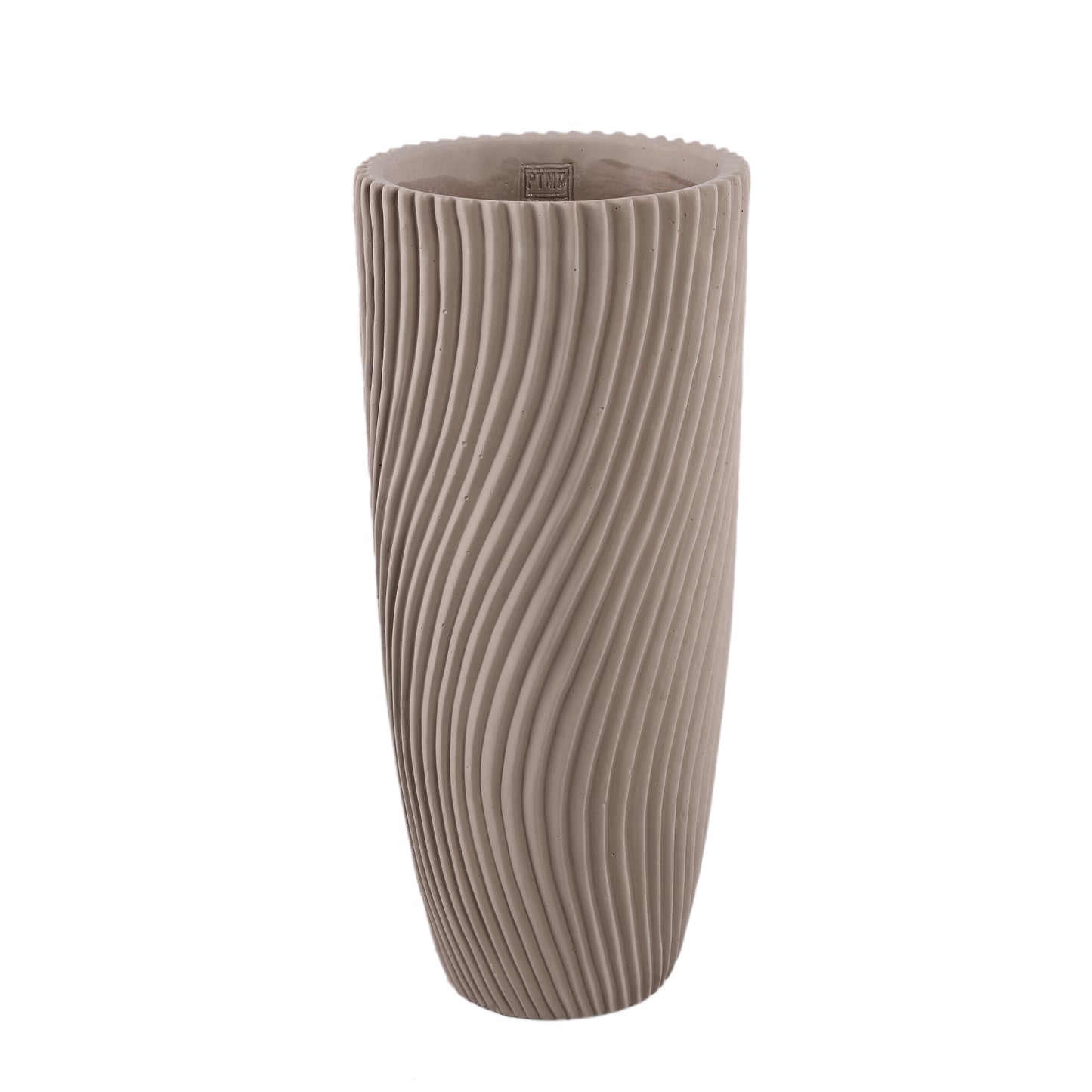 Lianna Beige Cement Ronde Vaas Met Lijnpatroon L 50x22x22 cm