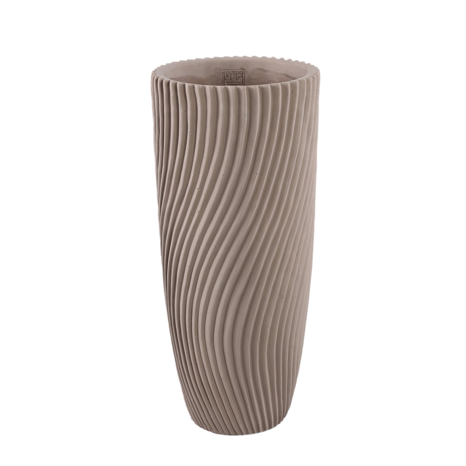 Lianna Beige Cement Ronde Vaas Met Lijnpatroon L 50x22x22 cm