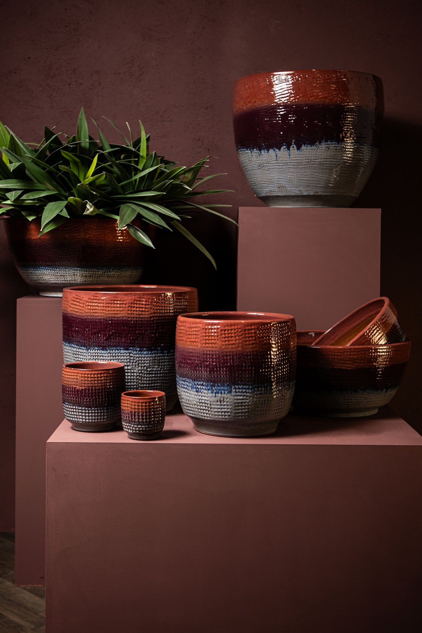 Elana Purple Round Ceramic Bowl Ombre Pattern L