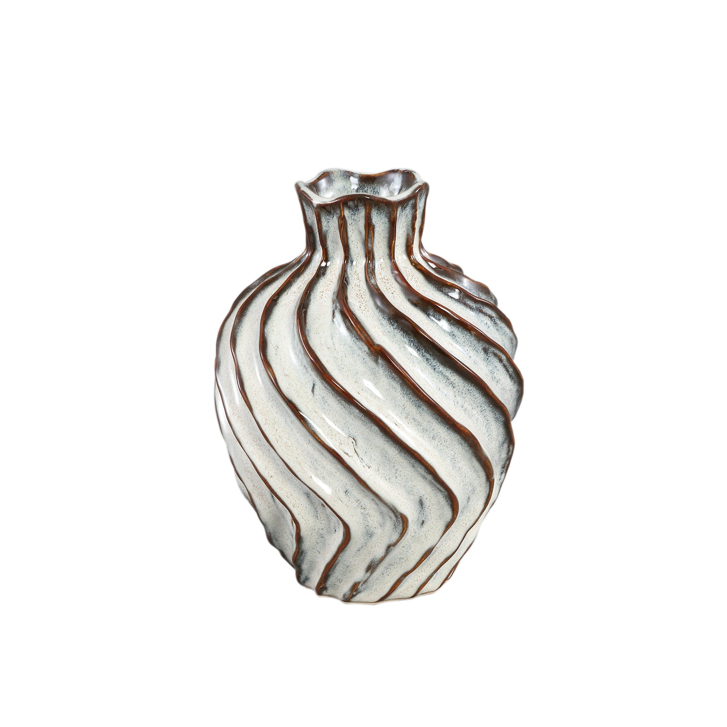 Marel Witte Ronde Keramische Vaas Swirl Lines Set van 2 - 2 Sets 26x19x19 cm