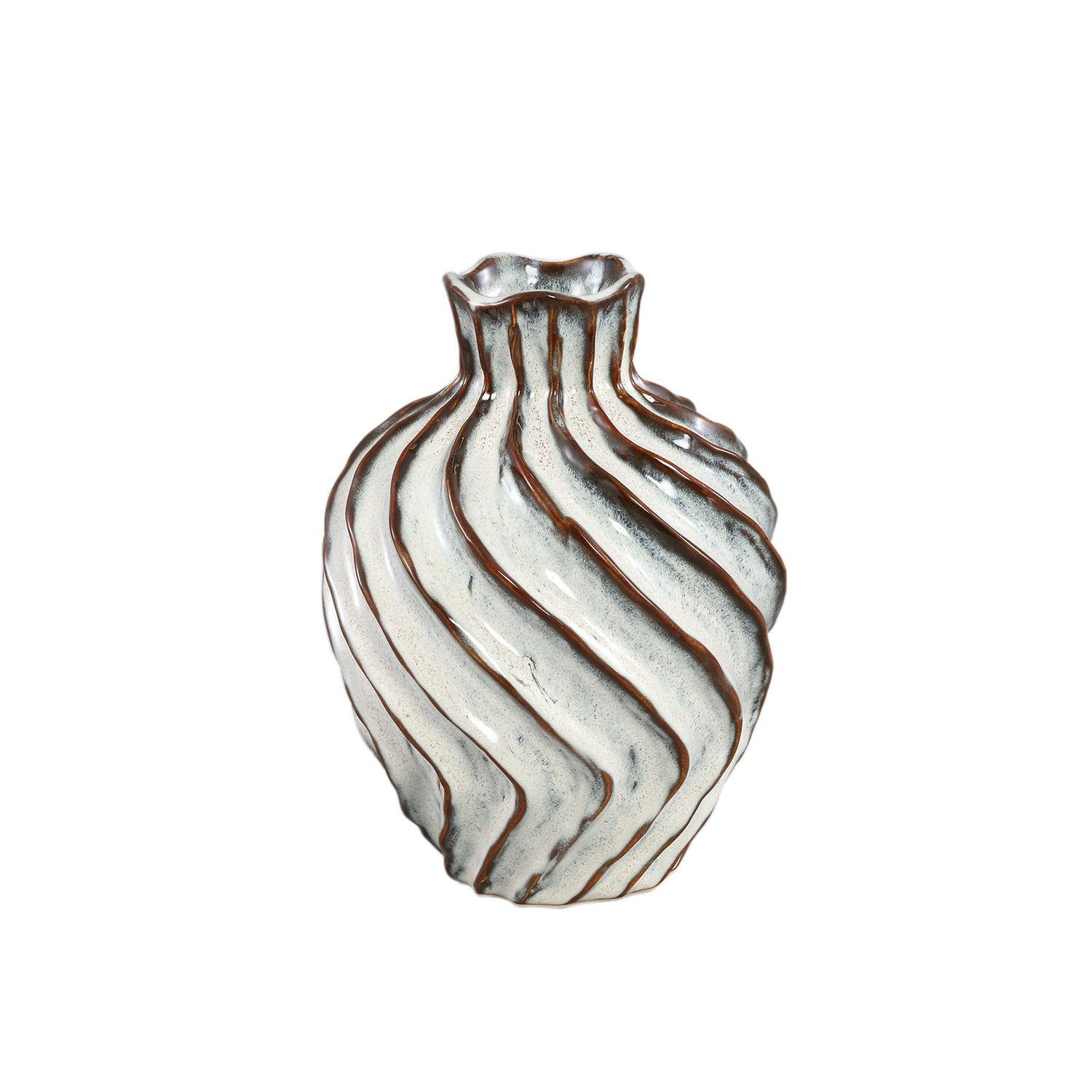 Marel Witte Ronde Keramische Vaas Swirl Lines Set van 2 - 2 Sets 26x19x19 cm