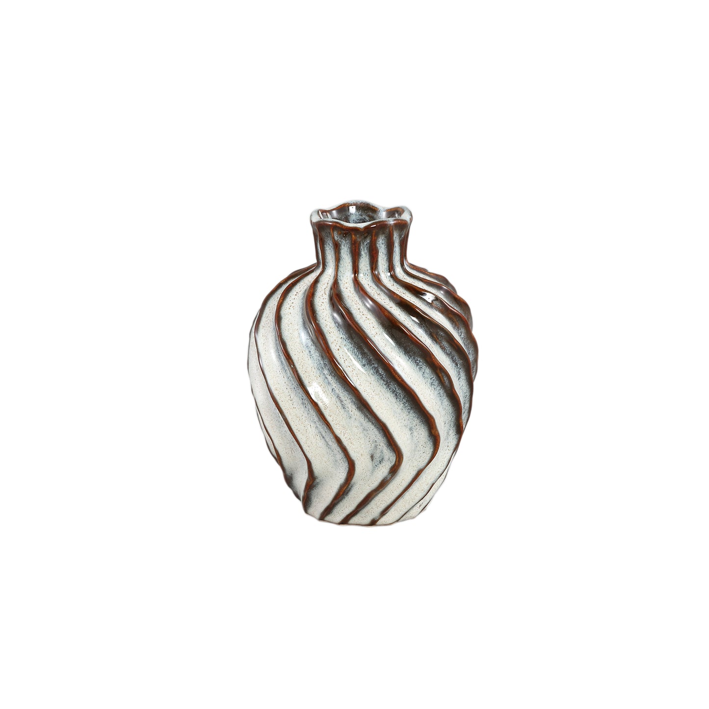 Marel Witte Ronde Keramische Vaas Swirl Lines Set van 8 Stuks - 8 Sets 18x13.5x13.5 cm