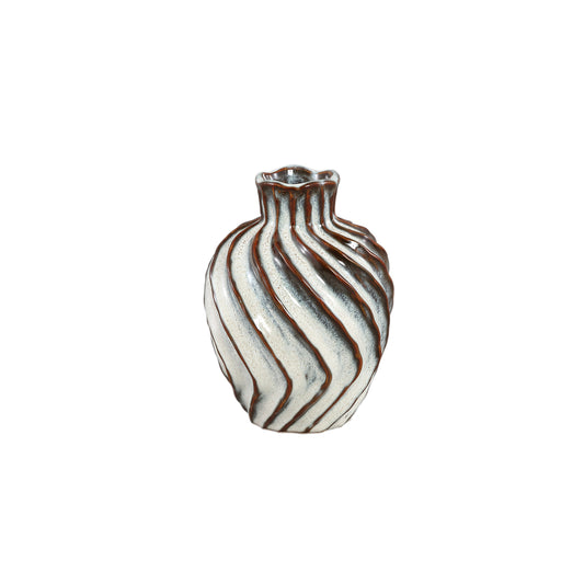 Marel Witte Ronde Keramische Vaas Swirl Lines Set van 8 Stuks - 8 Sets 18x13.5x13.5 cm