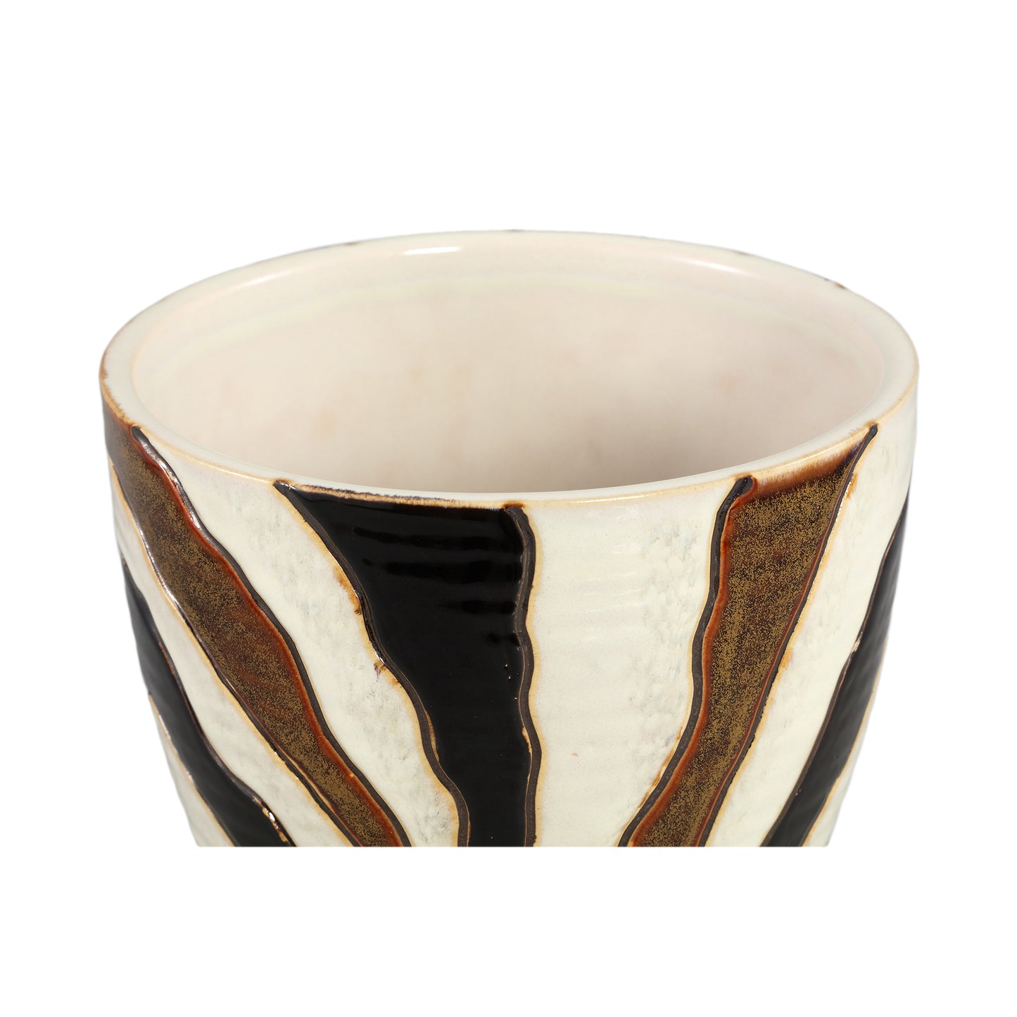Evelin Dark Brown Round Ceramic Pot With Lines XL