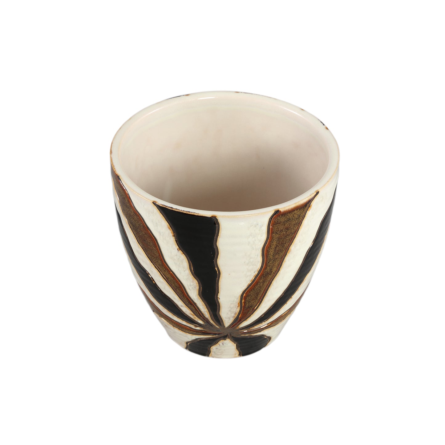 Evelin Dark Brown Round Ceramic Pot With Lines XL