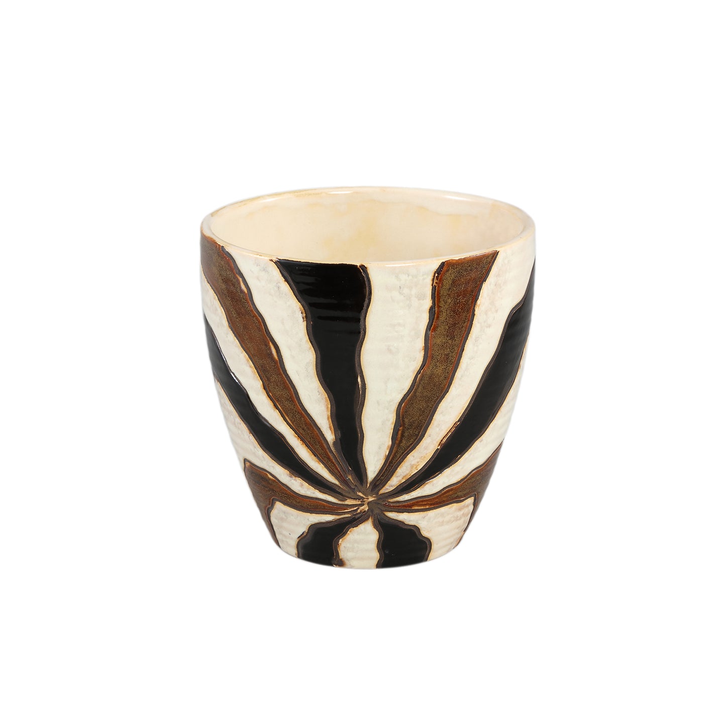 Evelin Donkerbruin Ronde Keramische Pot Met Lijnen Set Van 4 - 4 Sets 19x19x19 cm
