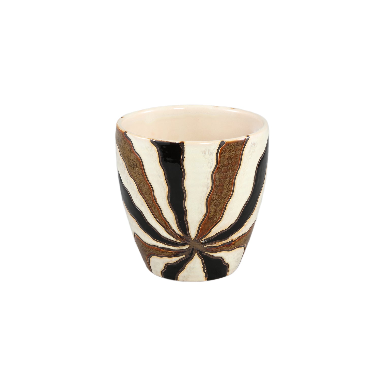 Evelin Donkerbruine Ronde Keramische Pot Met Lijnen M Set Van 8 Stuks - 8 Sets 16x16x16 cm