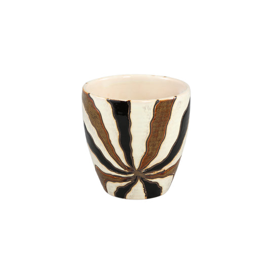 Evelin Donkerbruine Ronde Keramische Pot Met Lijnen M Set Van 8 Stuks - 8 Sets 16x16x16 cm