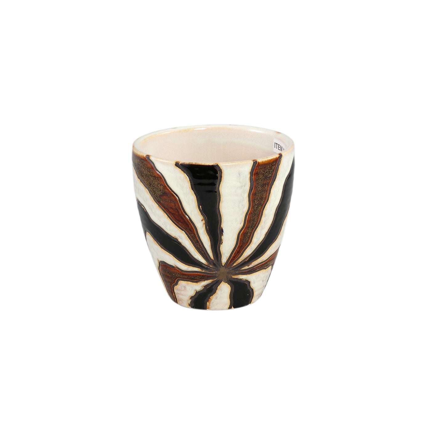 Evelin Donkerbruin Ronde Keramische Pot Met Lijnen Set Van 12 - 12 Sets 13.5x13.5x13.5 cm
